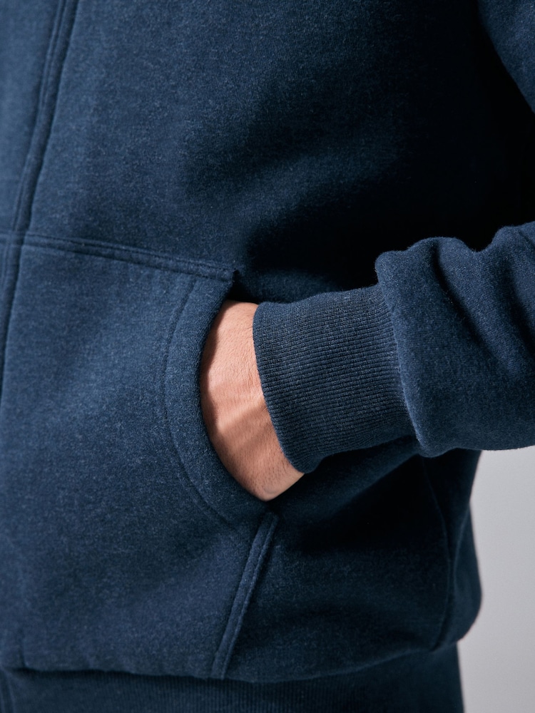 Navy Blue Borg Fleece Lined Zip Up Hoodie - Image 7 of 10