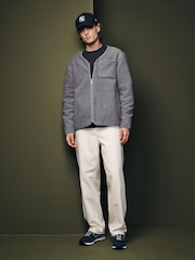 Grey Zip Through Regular Fit Borg Fleece Shacket - Image 1 of 8