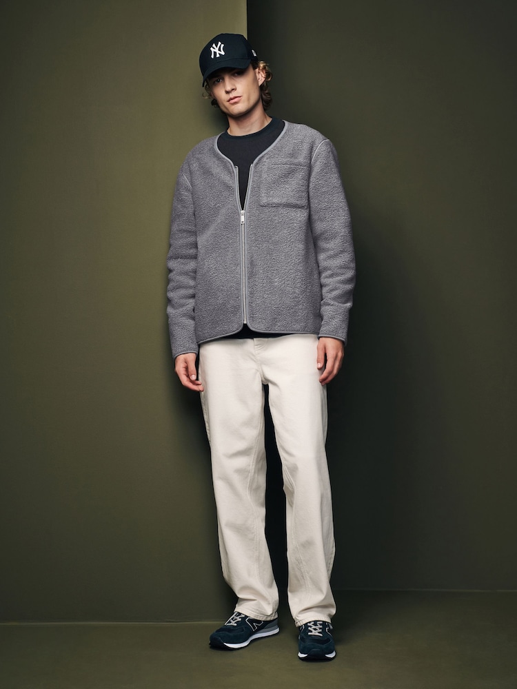 Grey Zip Through Regular Fit Borg Fleece Shacket - Image 1 of 8