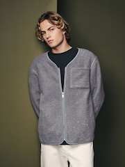 Grey Zip Through Regular Fit Borg Fleece Shacket - Image 2 of 8