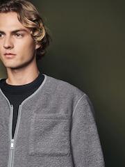 Grey Zip Through Regular Fit Borg Fleece Shacket - Image 4 of 8