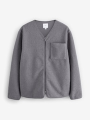 Grey Zip Through Regular Fit Borg Fleece Shacket - Image 5 of 8