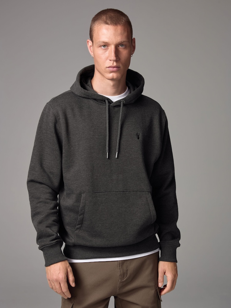 Charcoal Grey Regular Fit Cotton Rich Jersey Fabric Hoodie - Image 1 of 8