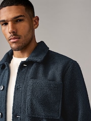 Navy Blue Regular Fit Regular Fit Borg Fleece Shacket - Image 1 of 7