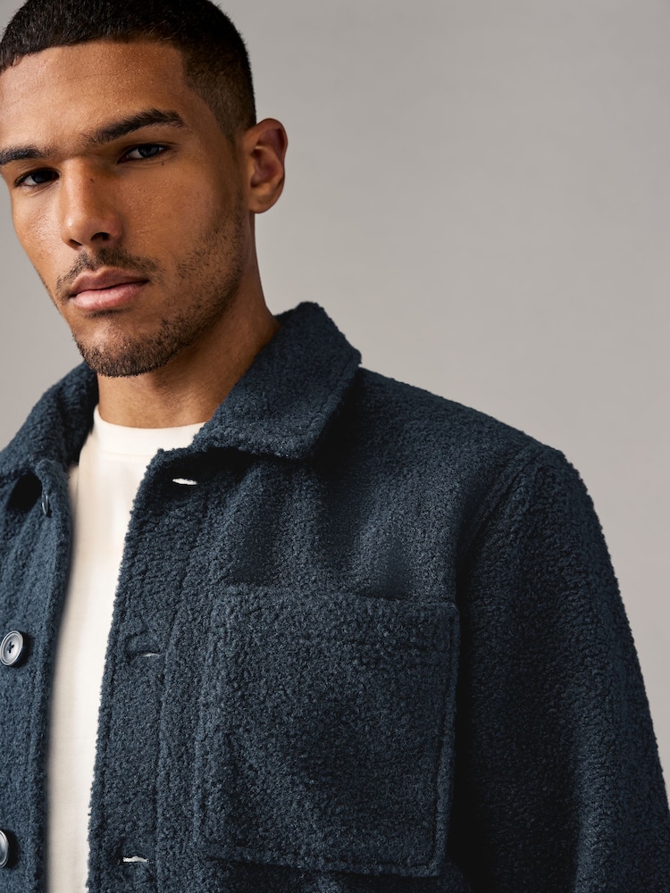 Navy Blue Regular Fit Regular Fit Borg Fleece Shacket - Image 1 of 7