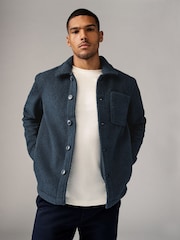 Navy Blue Regular Fit Regular Fit Borg Fleece Shacket - Image 2 of 7