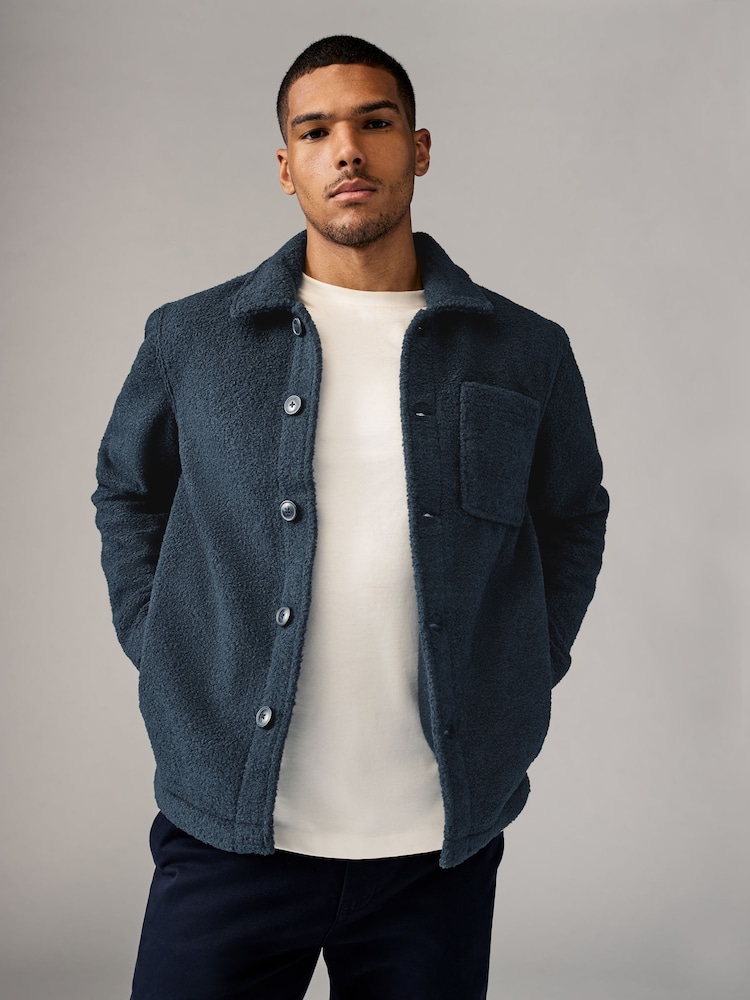 Navy Blue Regular Fit Regular Fit Borg Fleece Shacket - Image 2 of 7