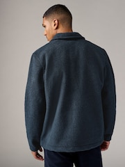 Navy Blue Regular Fit Regular Fit Borg Fleece Shacket - Image 4 of 7