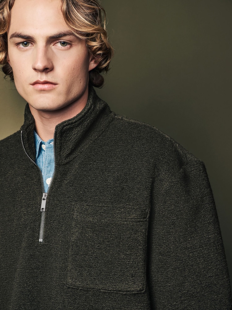 Grün - Sweatshirt mit Reißverschluss aus Wollmischung - Bild 1 von 7