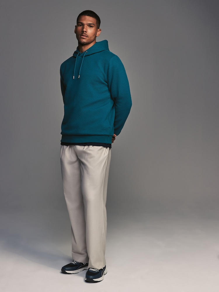 Teal Blue Hooded Textured Overhead Hoodie - Image 2 of 9