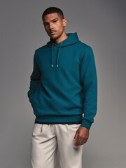 Teal Blue Hooded Textured Overhead Hoodie - Image 3 of 9