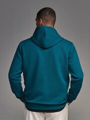 Teal Blue Hooded Textured Overhead Hoodie - Image 4 of 9