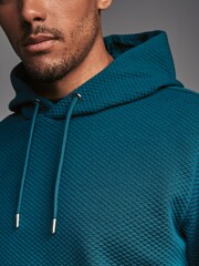 Teal Blue Hooded Textured Overhead Hoodie - Image 5 of 9