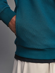 Teal Blue Hooded Textured Overhead Hoodie - Image 6 of 9
