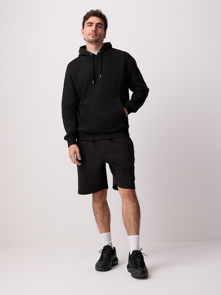 Svart - Vanlig passform Rich Jersey Fabric Huvtröja - Bild 2 av 10