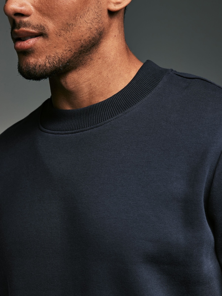 Bleu marine - Sweat riche en jersey col rond - Image 6 of 9