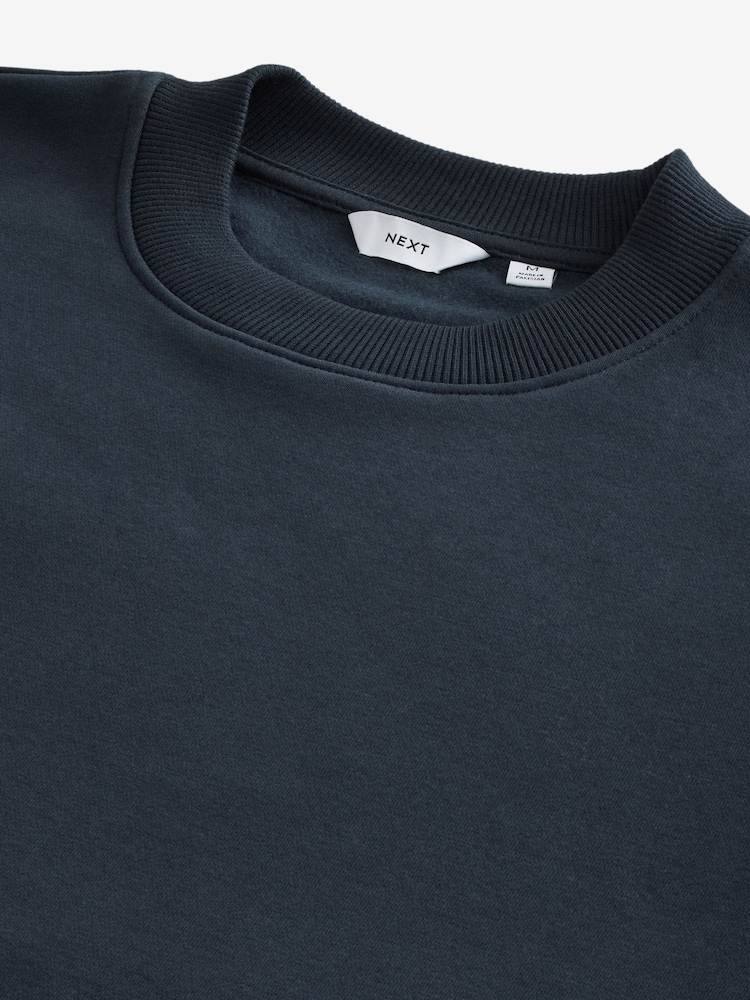 Bleu marine - Sweat riche en jersey col rond - Image 8 of 9