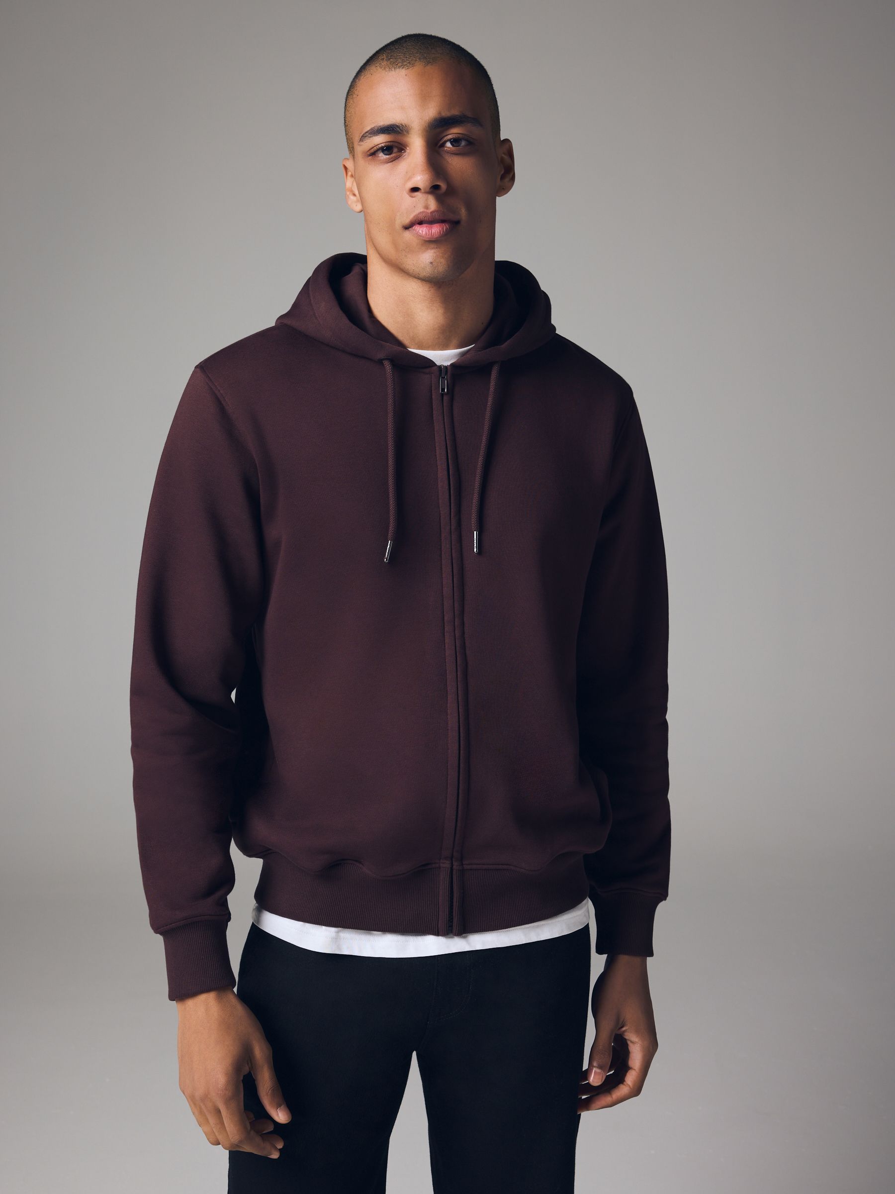 Buy Burgundy Red Cotton Rich Jersey Zip Up Hoodie from Next Luxembourg