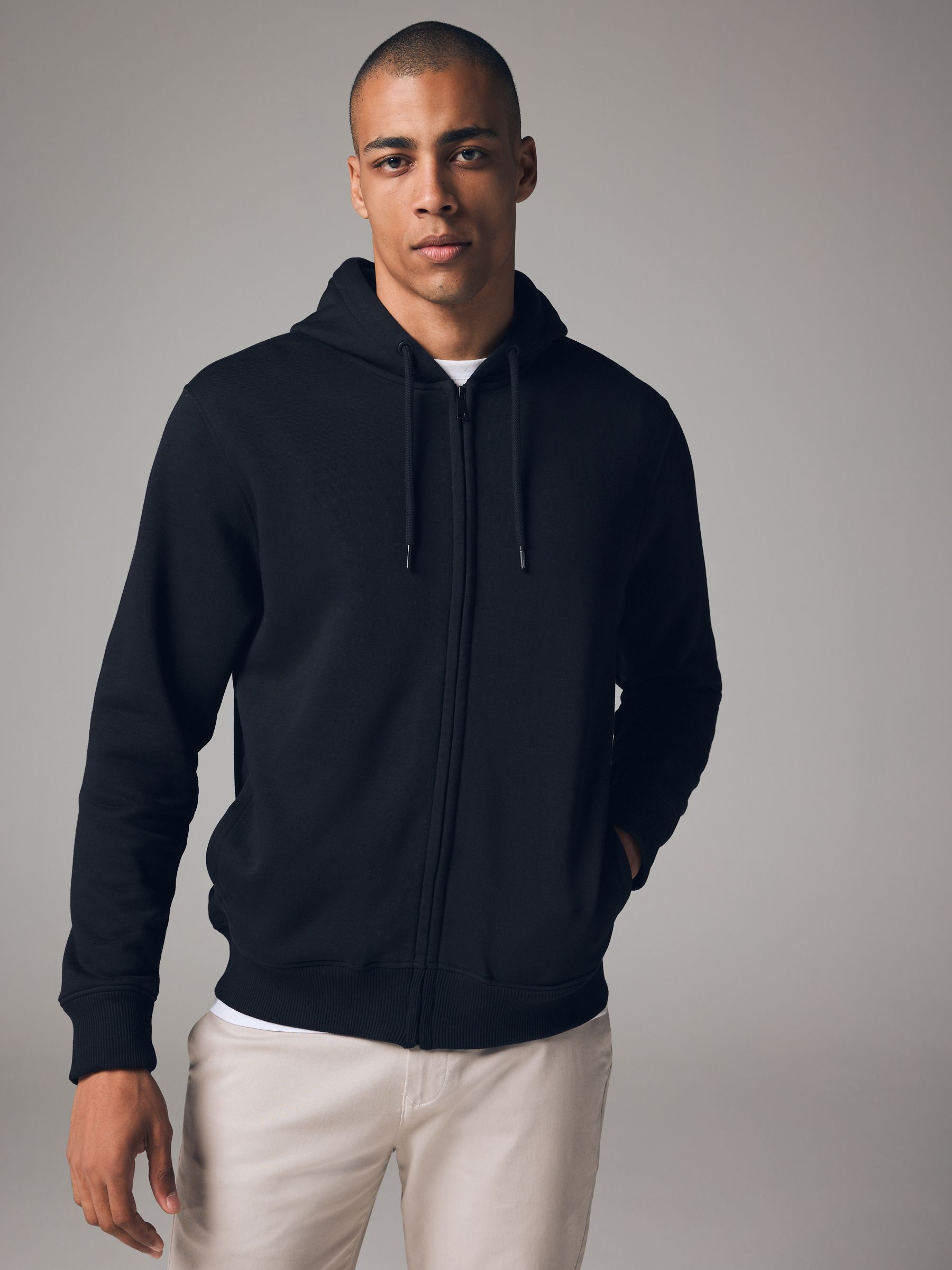 Buy Black Cotton-Rich Jersey Zip Up Hoodie from Next India