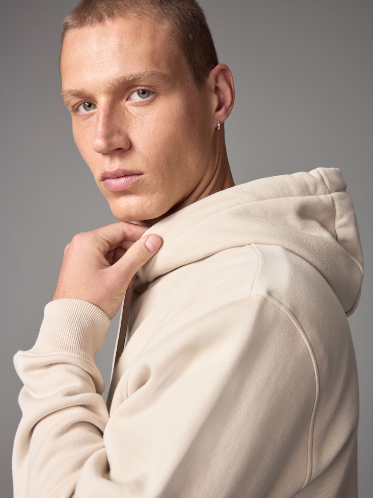 Ecru Regular Fit Rich Jersey Fabric Hoodie - Image 4 of 8