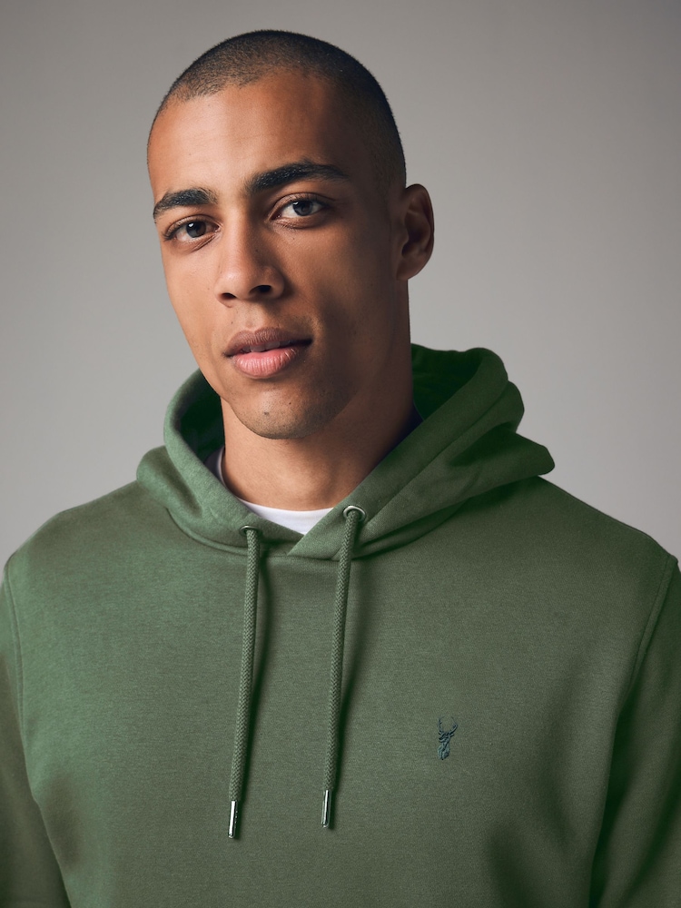 Khaki Grön - Vanlig passform Rich Jersey Fabric Huvtröja - Bild 2 av 7