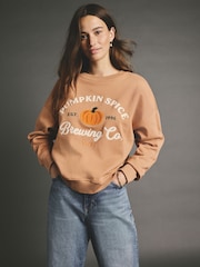 Burnt Orange Relaxed Fit Pumpkin Sprice Brewing Co heavy Boucle Graphic Sweatshirt - Image 1 of 4