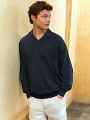 Navy Open Polo Sweatshirt - Image 1 of 12