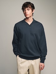 Navy Open Polo Sweatshirt - Image 2 of 12