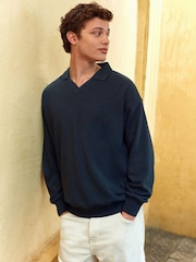 Navy Open Polo Sweatshirt - Image 4 of 12