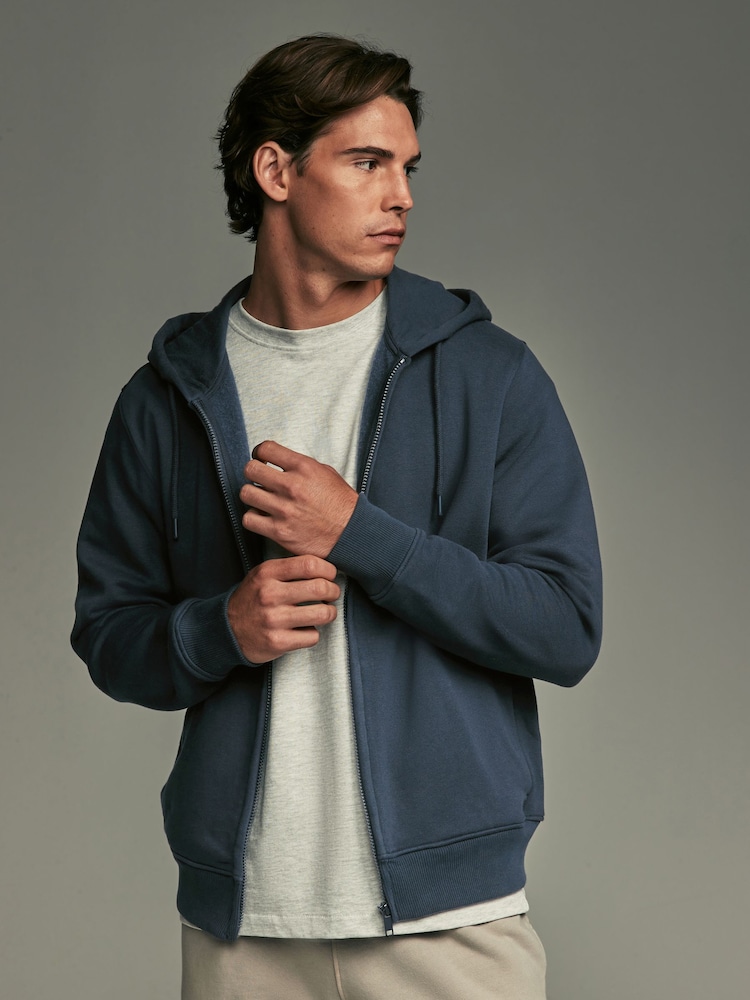 Navy Blue Cotton-Rich Jersey Zip Up Hoodie - Image 1 of 6