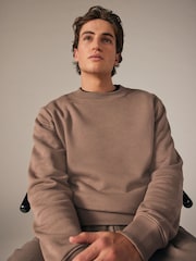 Grey/Brown Regular Fit Cotton Rich Jersey Crew Sweatshirt - Image 1 of 7