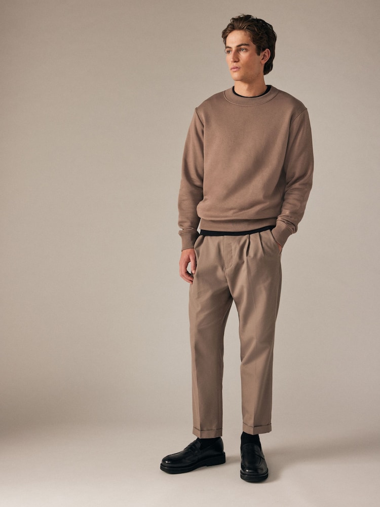 Grey/Brown Regular Fit Cotton Rich Jersey Crew Sweatshirt - Image 2 of 7