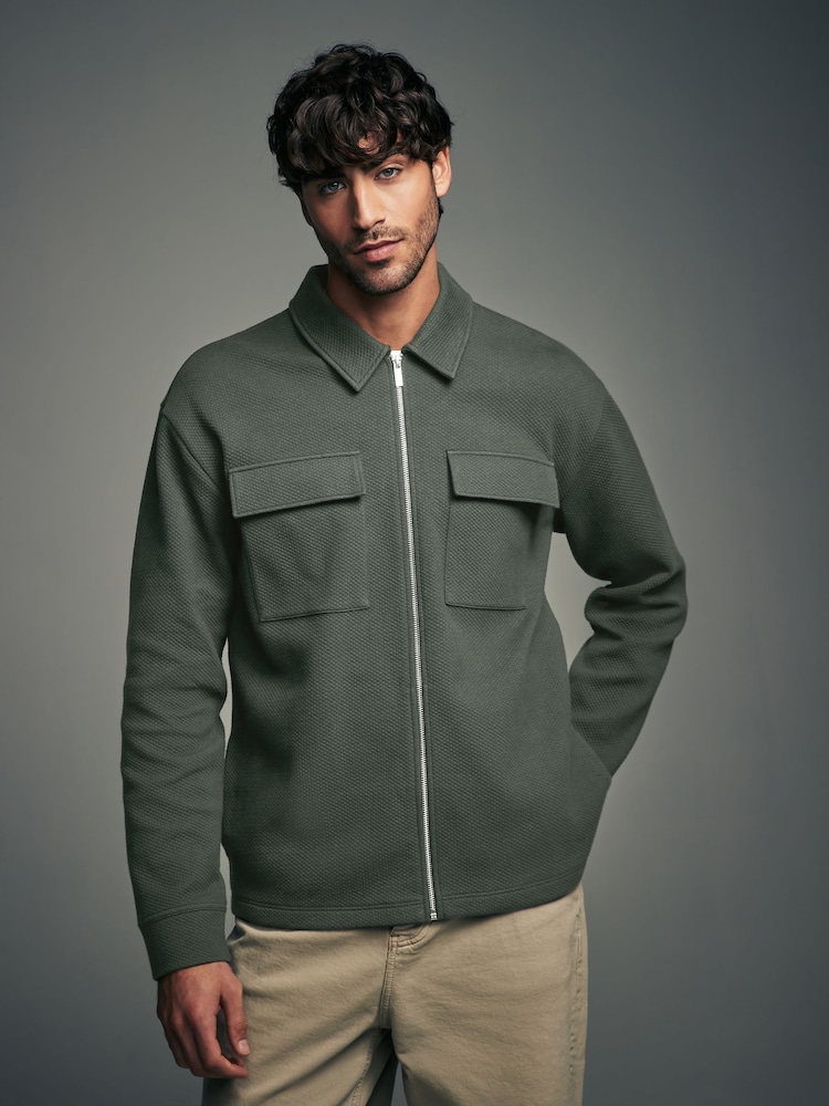 Green Zip-Up Shacket - Image 1 of 11