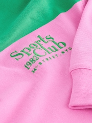 Pink Green Stripe Stripe Slogan Graphic Collared Varsity Rugby 100% Cotton Polo Shirt - Image 6 of 7
