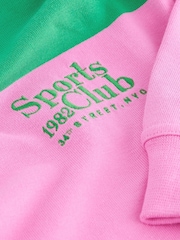 Pink Green Stripe Stripe Slogan Graphic Collared Varsity Rugby 100% Cotton Polo Shirt - Image 7 of 7