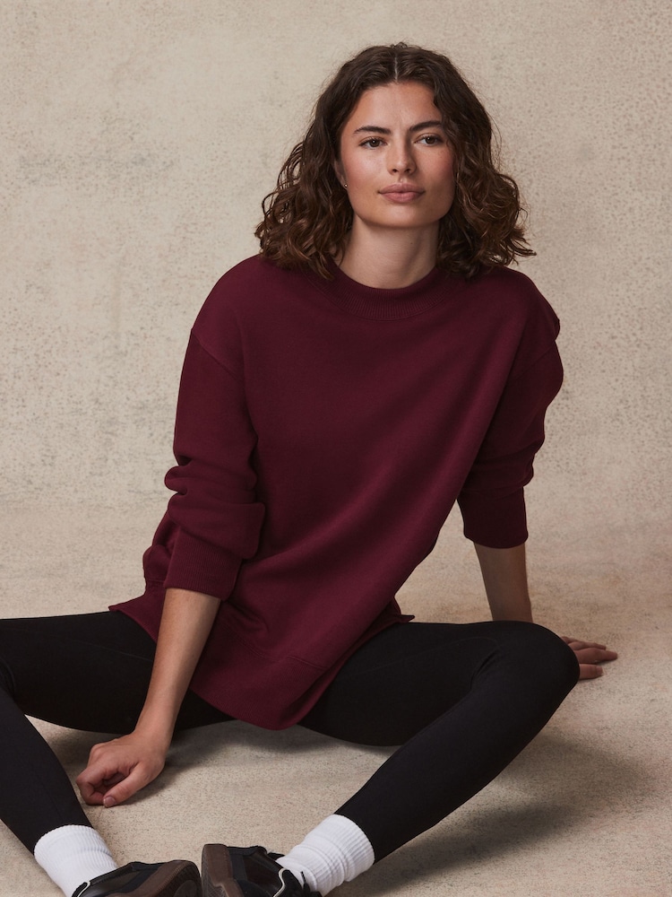 Burgundy Berry Red Relaxed Fit Essentials Longline Sweatshirt - Image 1 of 5
