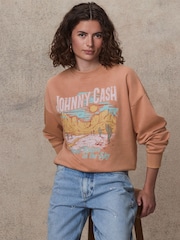 Pink Coral Licence Johnny Cash Official Graphic Washed Slogan Sweatshirt - Image 1 of 7
