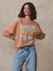 Pink Coral Licence Johnny Cash Official Graphic Washed Slogan Sweatshirt - Image 2 of 7