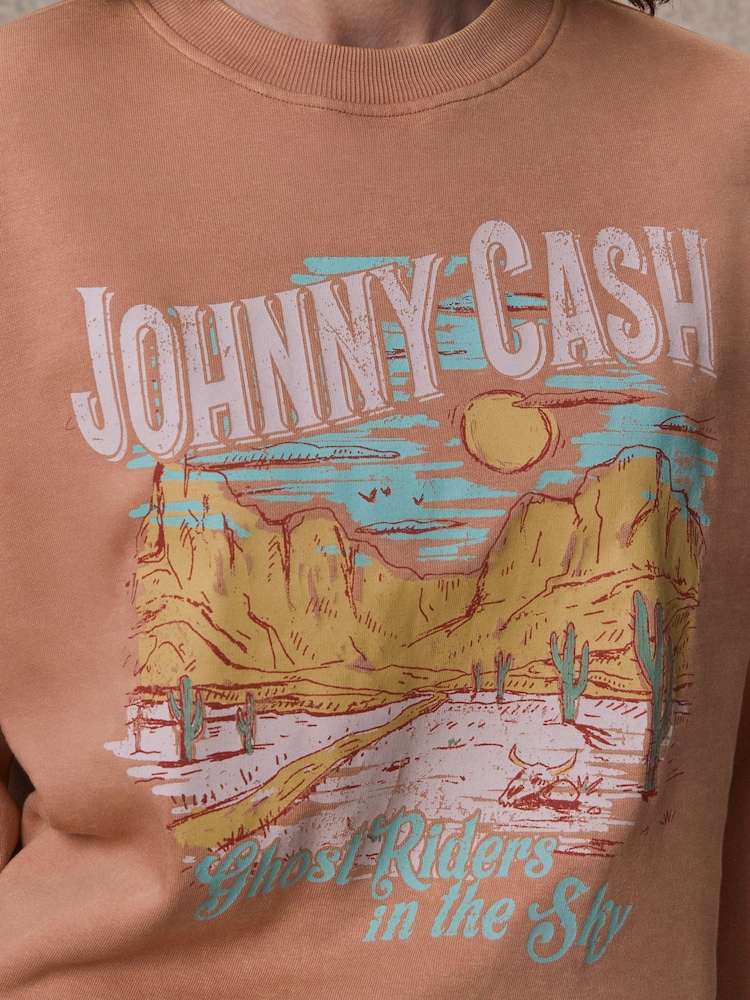 Pink Coral Licence Johnny Cash Official Graphic Washed Slogan Sweatshirt - Image 5 of 7