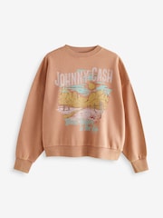 Pink Coral Licence Johnny Cash Official Graphic Washed Slogan Sweatshirt - Image 6 of 7