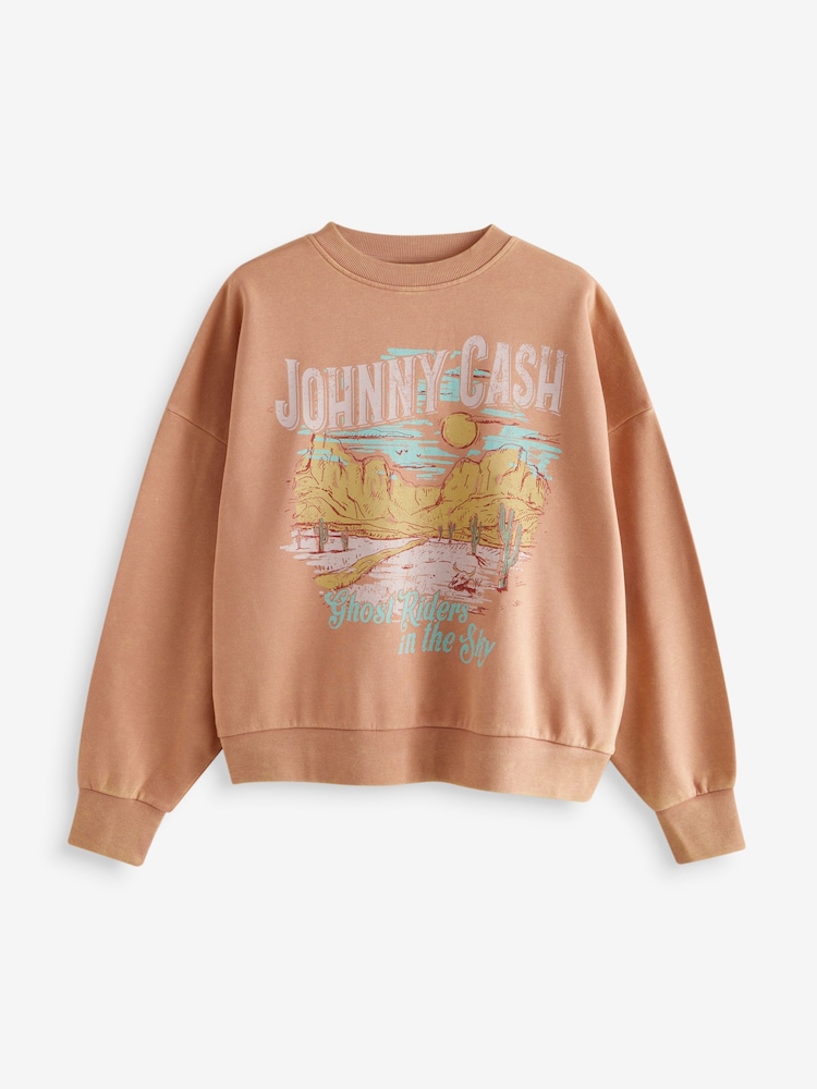 Pink Coral Licence Johnny Cash Official Graphic Washed Slogan Sweatshirt - Image 6 of 7