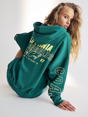 Teal Blue Green Relaxed Fit Oversized California Back Graphic Slogan Longline Hoodie - Image 1 of 9