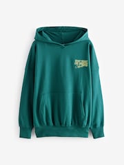 Teal Blue Green Relaxed Fit Oversized California Back Graphic Slogan Longline Hoodie - Image 7 of 9