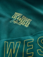 Teal Blue Green Relaxed Fit Oversized California Back Graphic Slogan Longline Hoodie - Image 8 of 9
