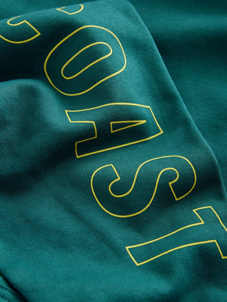 Teal Blue Green Relaxed Fit Oversized California Back Graphic Slogan Longline Hoodie - Image 9 of 9
