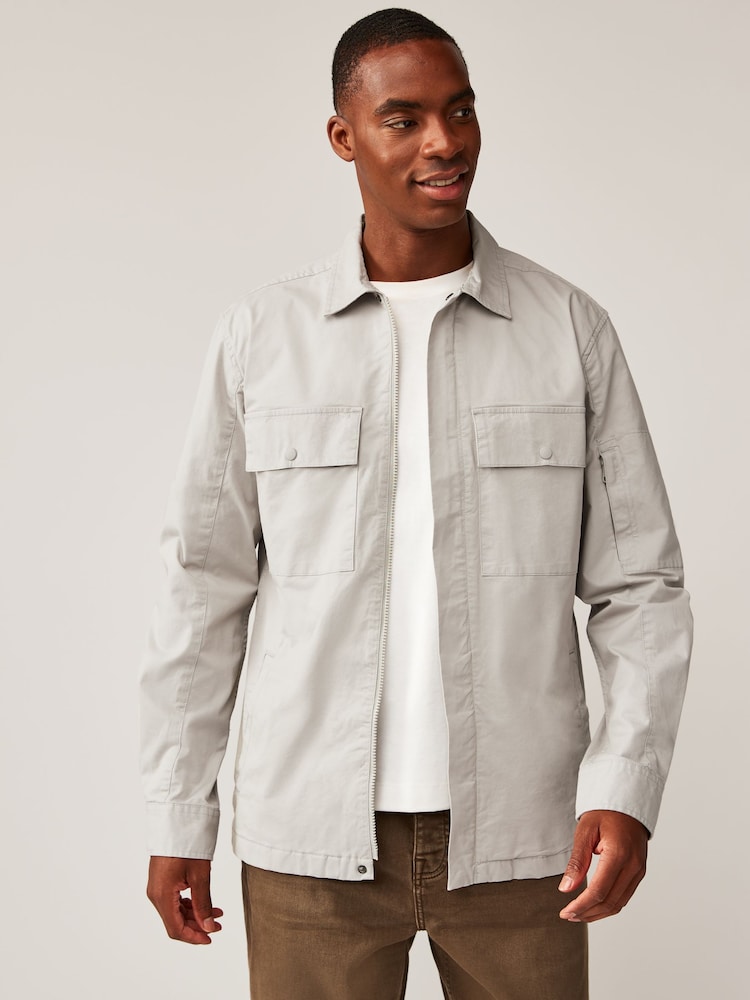 Grey Zip Through Shacket Overshirt - Image 1 of 7