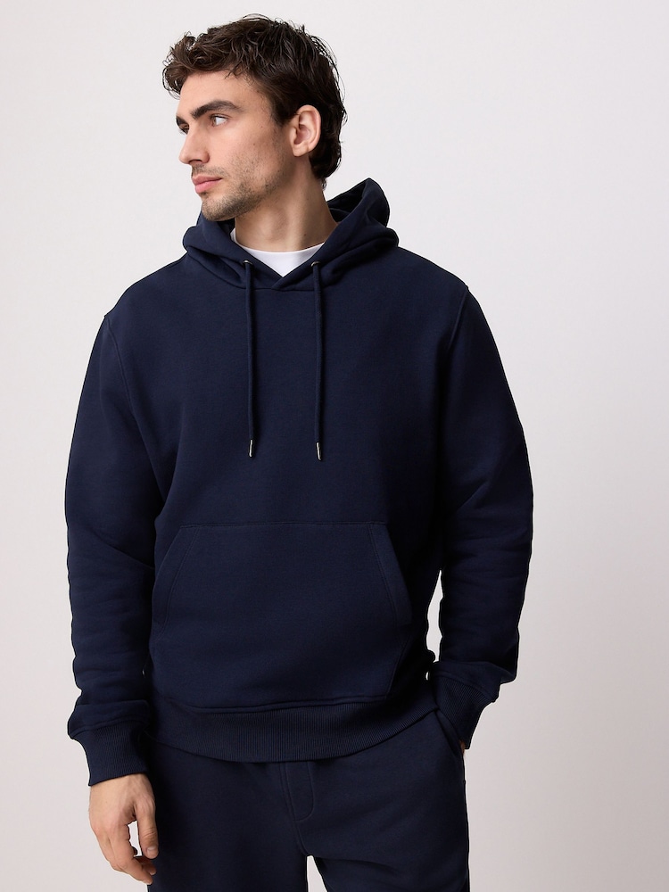Navy Blå - Vanlig passform Rich Jersey Fabric Huvtröja - Bild 1 av 10