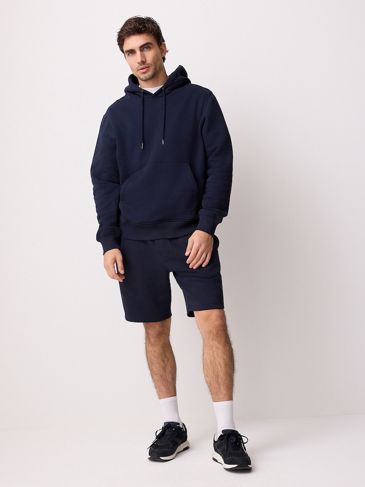 Navy Blå - Vanlig passform Rich Jersey Fabric Huvtröja - Bild 2 av 10