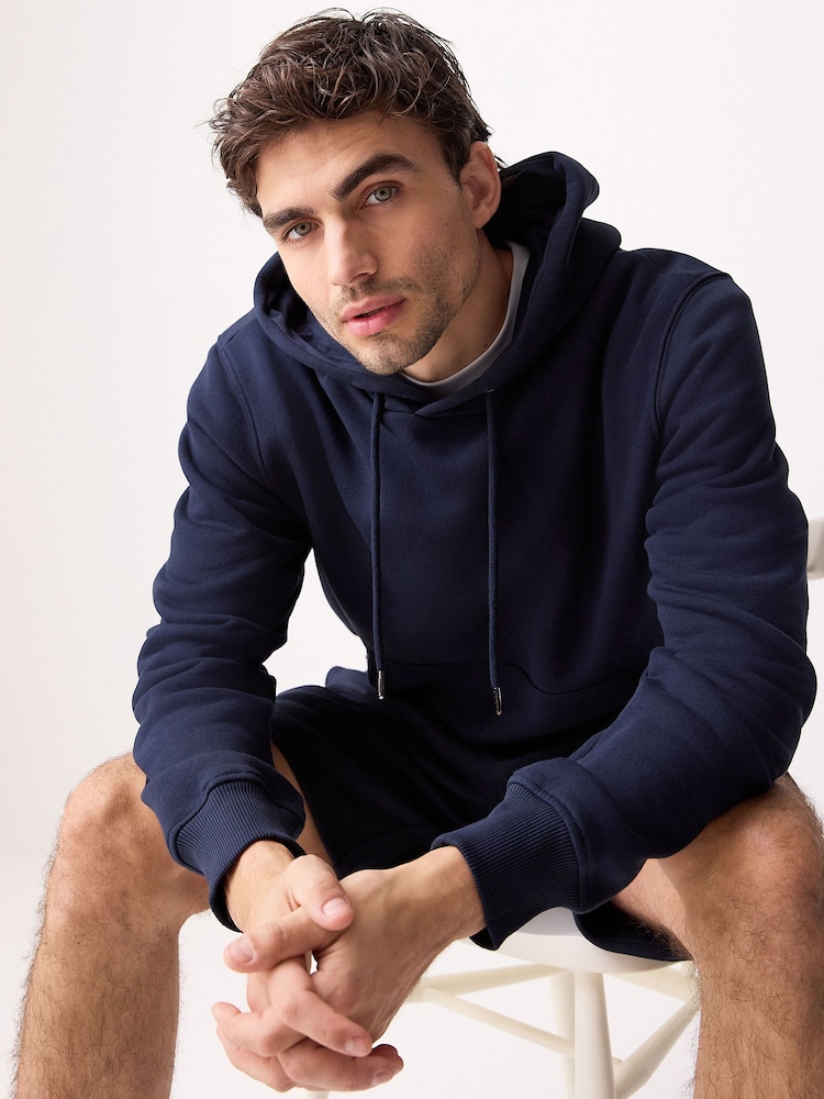 Navy Blue Regular Fit Rich Jersey Fabric Hoodie - Image 3 of 10