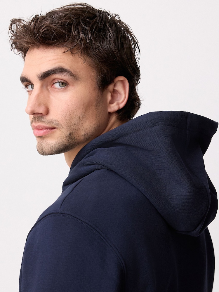 Navy Blue Regular Fit Rich Jersey Fabric Hoodie - Image 5 of 10